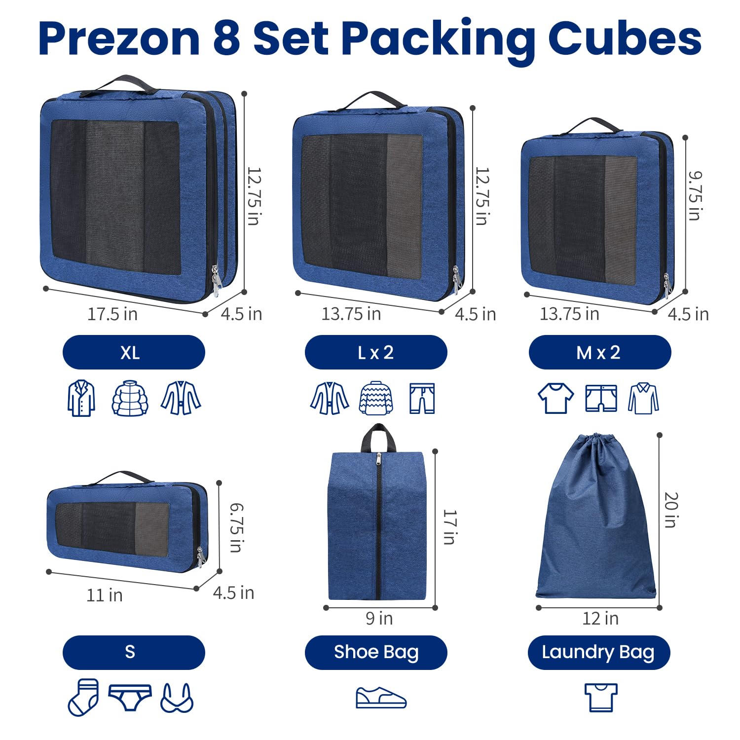 8-Piece/6-Piece/4-Piece Compression Packing Cubes for Travel - Lightweight Luggage Organizer Set | Durable Suitcase Organizer Bags | Perfect for Vacation, Business Trips & Backpacking (Black/Gray)