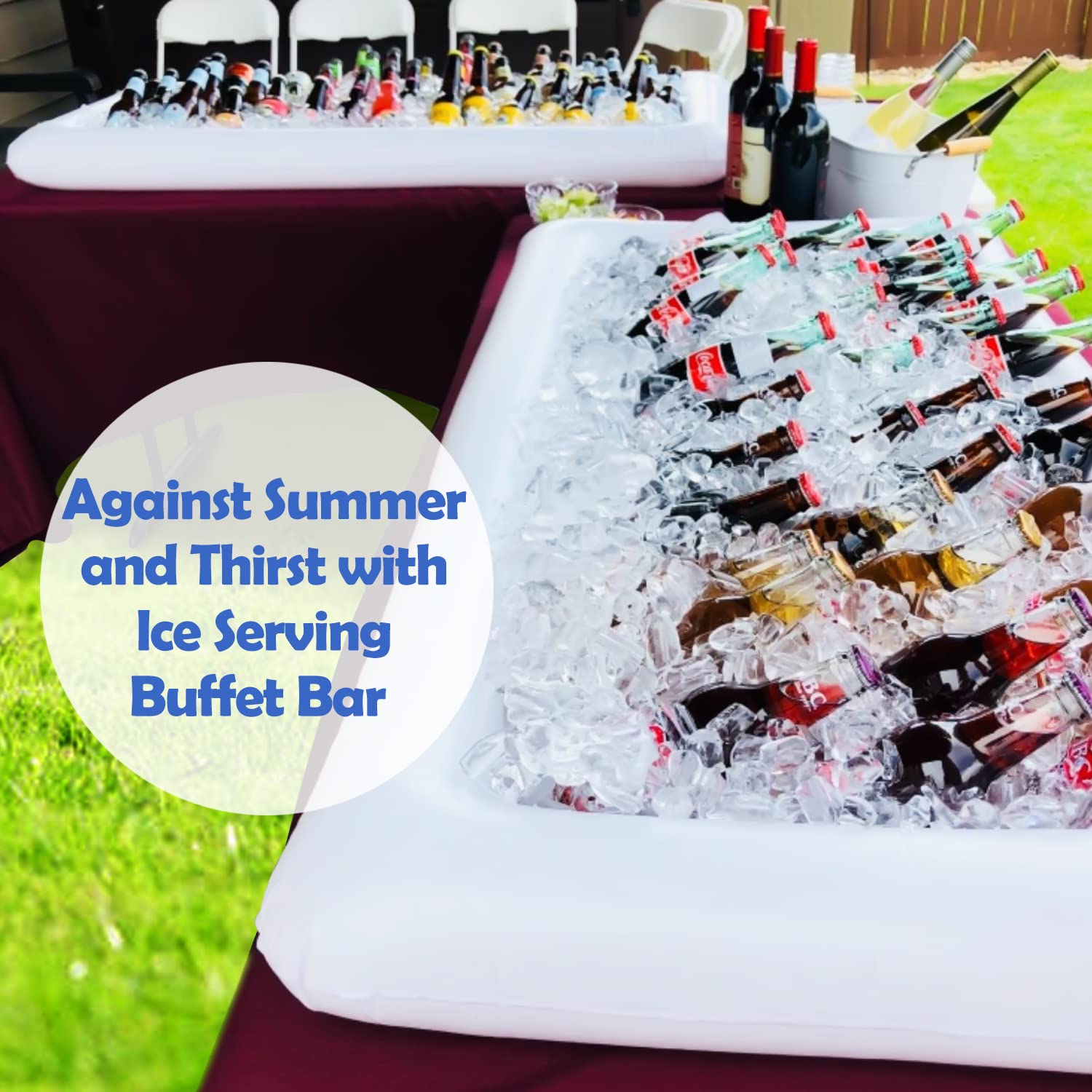 Inflatable Ice Serving Buffet Bar with Drain Plug - 3-Pack Salad Food & Drinks Tray for Party, Picnic, Camping - Perfect for Outdoor Events, BBQs, and Poolside Gatherings