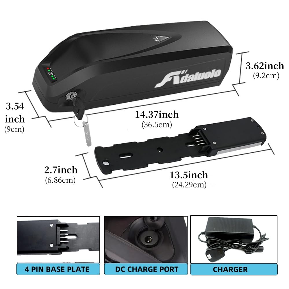 36V 13Ah Ebike Battery - Hailong Lithium Battery with 2A Fast Charger, BMS & Safety Lock | Compatible with 350W 500W 750W Motors | Perfect for Commuting, Mountain Biking & Urban Riding