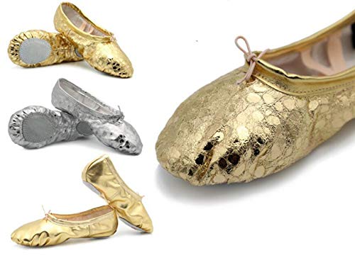 MissFiona Women's PU Leather Ballet Slippers - Split Sole Belly Dance Shoes for Adults - Comfortable Flat Dance Trainers for Ballet, Yoga & Fitness Practice