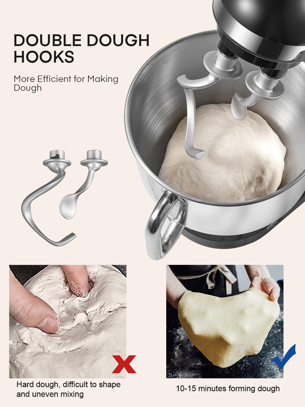 Fohere 6+ Speed Stand Mixer with Tilt-Head - Includes Double Dough Hook, Wire Whip & Beater - 4.5QT Stainless Steel Bowl with Handle & Pouring Shield - Perfect for Baking Bread, Cakes & Cookies - Dishwasher Safe (Black) - Ideal for Home Bakers & Kitchen Enthusiasts