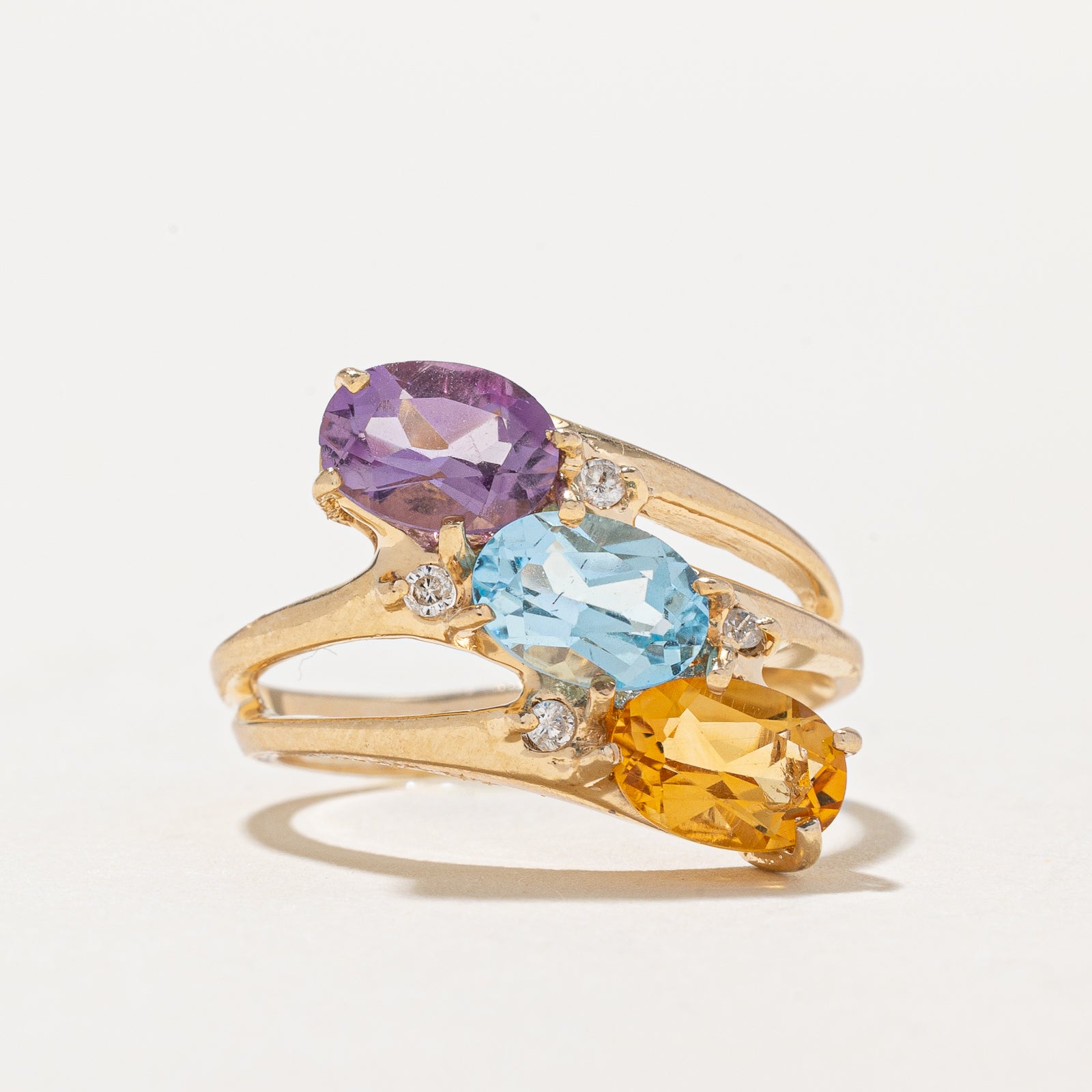 Elegant Multi Gemstone & Diamond Bypass Ring - 2.25ctw Gemstones with 0.06ctw Diamonds - Size 6.25 - Perfect for Weddings, Anniversaries & Special Occasions