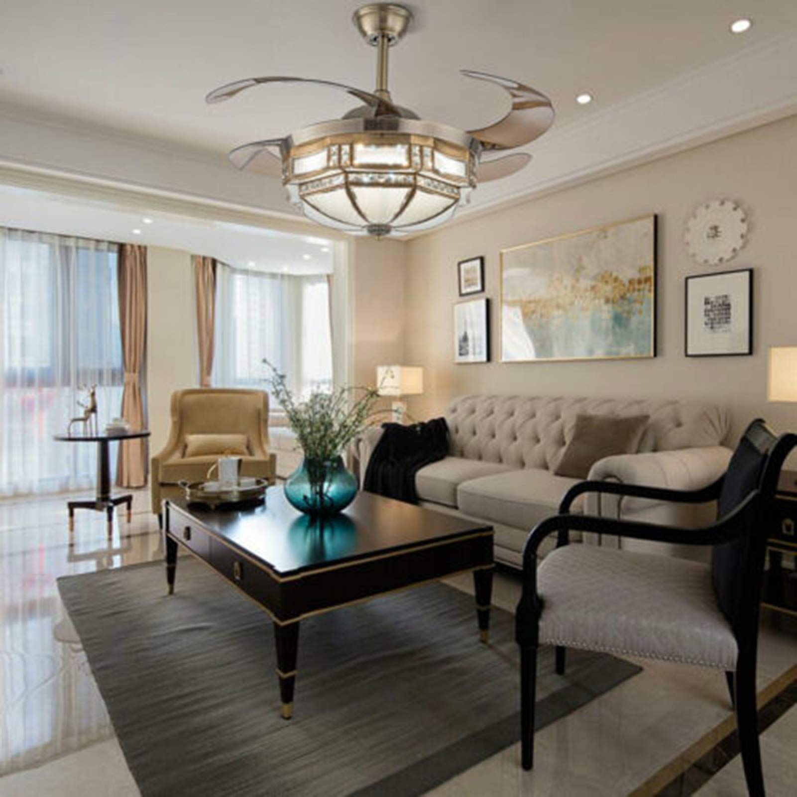Modern Tiffany Style Ceiling Fan with Light - 42