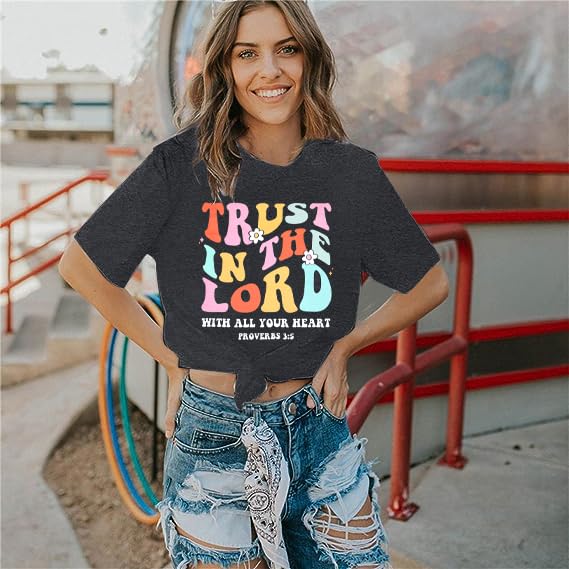 Christian Women's Jesus Faith T-Shirt - Trust in The Lord Inspirational Tee with Floral Design | Church Wear, Bible Study Outfit & Everyday Faith Apparel