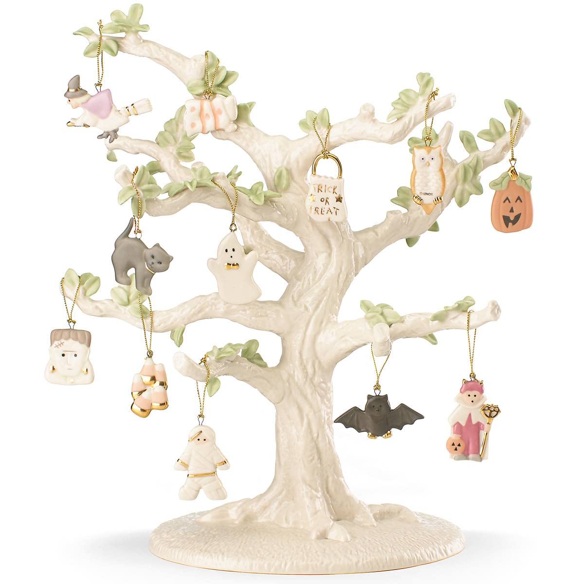 Lenox 828081 Trick Or Treat 12-Piece Halloween Ornament Set with Tree - Spooky Home Decor for Halloween Party & Christmas Tree Decoration