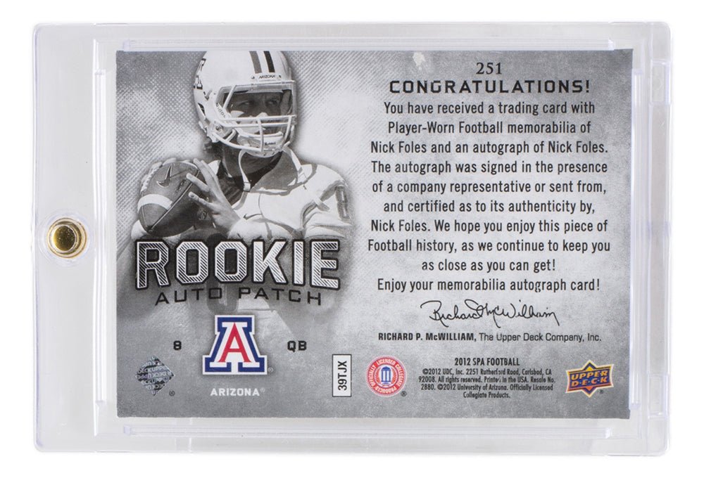 Nick Foles Autographed 2012 Upper Deck Rookie Patch Card #253 243/885 PSA Graded - Perfect for NFL Eagles Fans, Sports Memorabilia Collectors & Investment Pieces