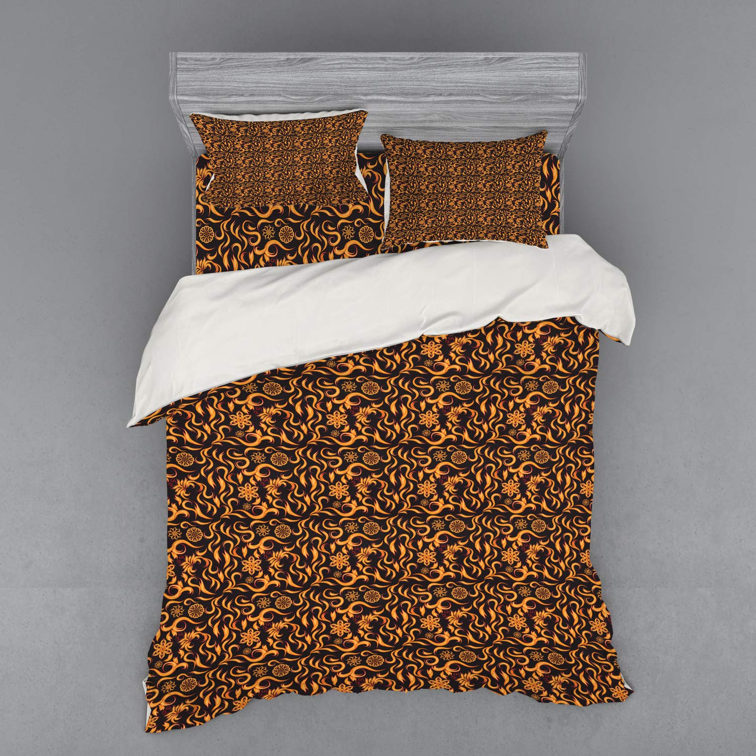 Ambesonne Abstract Bedding Set Queen Size - 4 Piece Duvet Cover Set with Shams & Fitted Sheet - Swirl Magic Modern Art Design in Black Marigold - Perfect for Contemporary Bedrooms & Guest Rooms