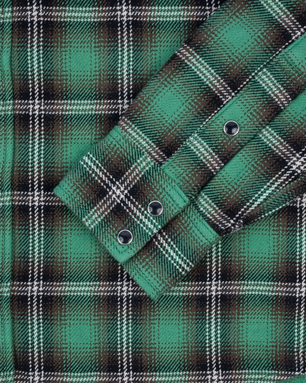 Iron Heart IHSH 405 12oz Ultra Heavy Flannel Check Western Shirt for Men - Green Plaid Workwear Shirt - Durable Outdoor & Casual Wear for Ranch, Camping & Fall Fashion