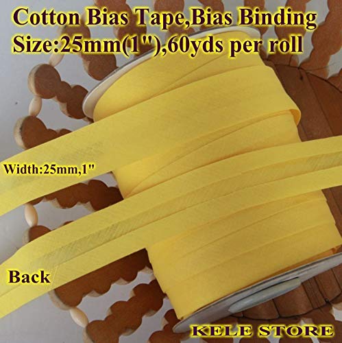 Premium 100% Cotton Bias Tape - 25mm (1 Inch) Width, 2.5cm, 30 Yards per Roll - High Quality DIY Binding Tape for Sewing, Quilting & Crafting - Vibrant Yellow Color - Perfect for Garment Edges, Home Decor & Scrapbooking Projects