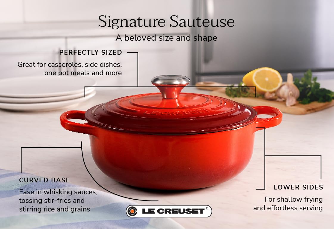 Le Creuset Signature Enameled Cast Iron Round Sauteuse Pan - 3.5 Quart, Sea Salt Blue - Perfect for Sauteing, Braising & Slow Cooking - Stovetop to Oven Safe - French Oven for Home Chefs