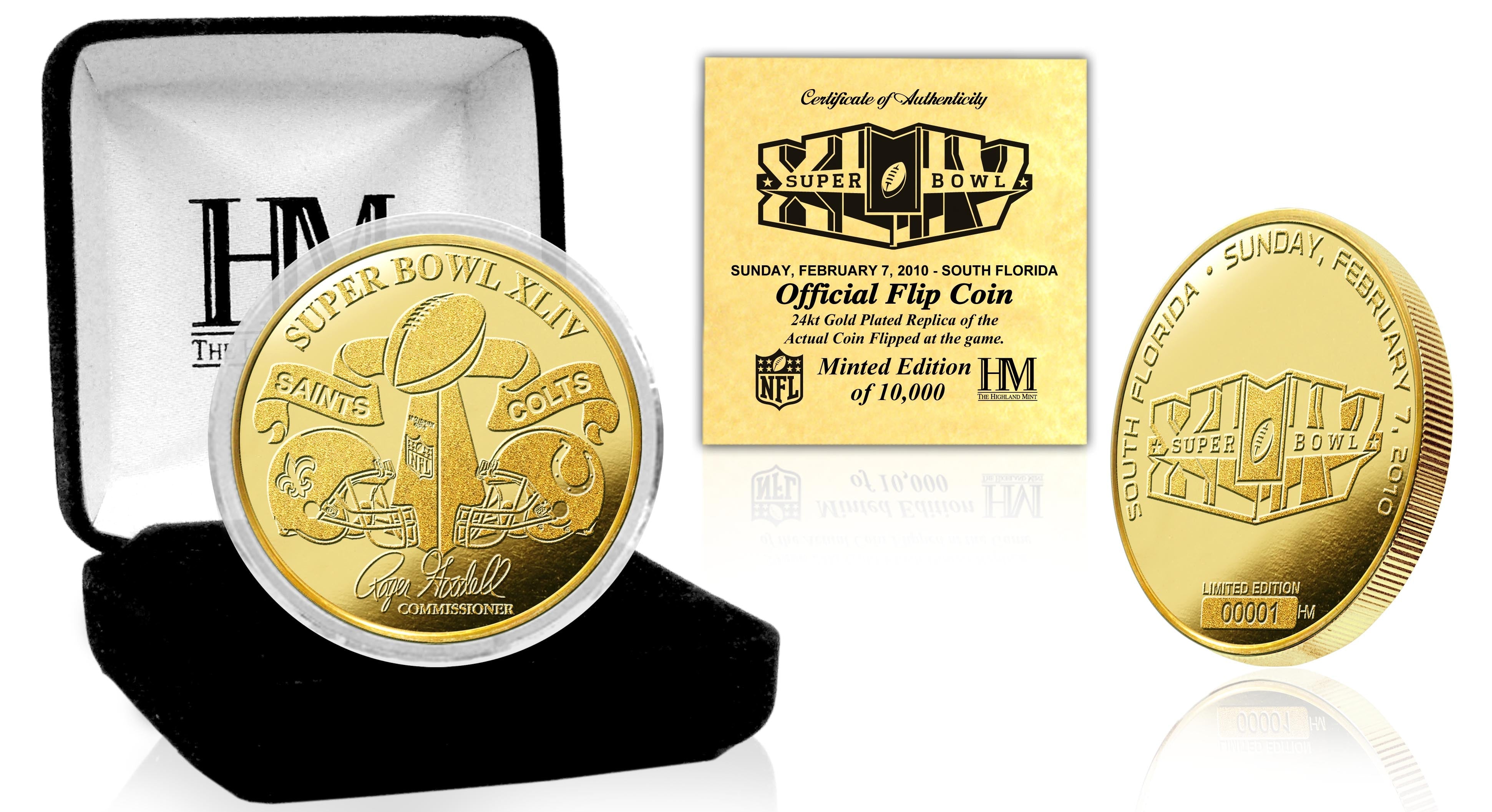 Super Bowl XLIV Official 24KT Gold Flip Coin - Collector's Edition for Football Fans, Sports Memorabilia Enthusiasts - Perfect for Game Day, Sports Betting, and Display in Man Cave or Sports Bar