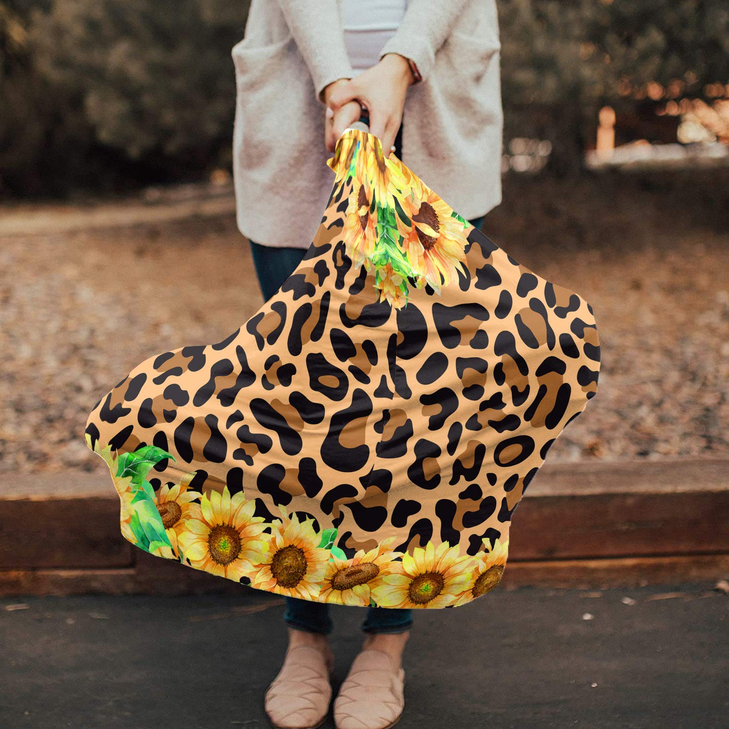 Breastfeeding Cover & Car Seat Canopy for Baby Girls & Boys - Soft Stretchy Nursing Scarf with Sunflower Leopard Pattern - Perfect for Strollers, Shopping & Outdoor Nursing
