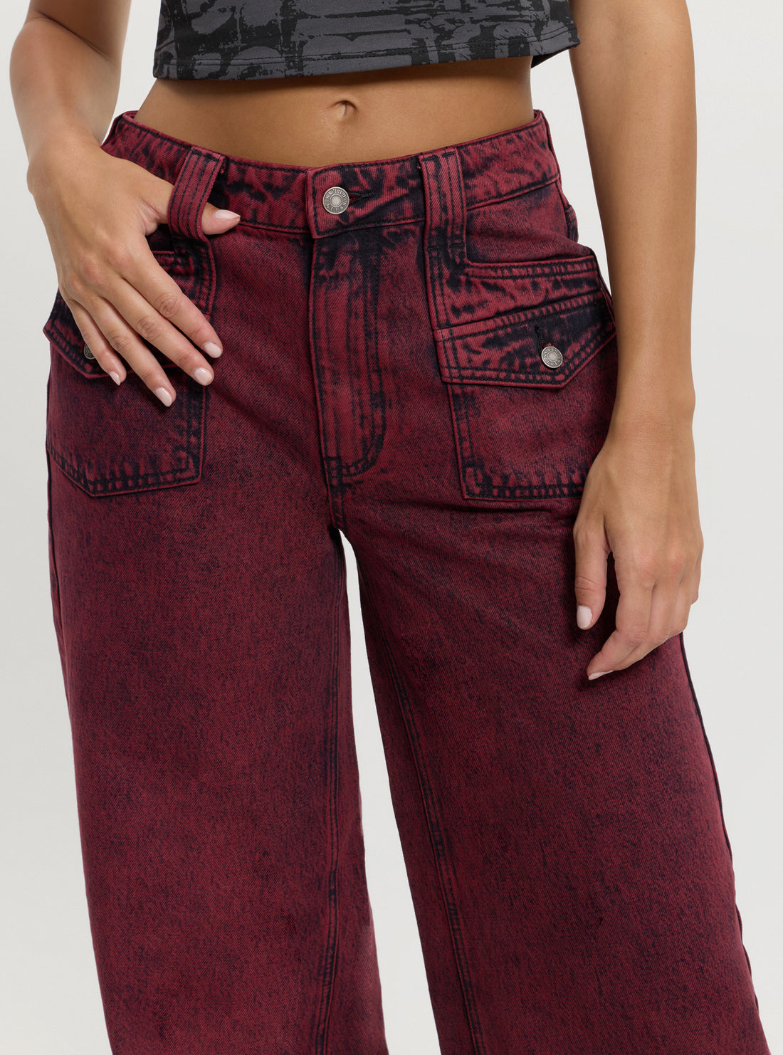 Guess Originals Red Patch Wide Leg Pants for Women - High Waist Comfortable Loose Fit Casual Trousers | Perfect for Streetwear, Travel & Everyday Fashion