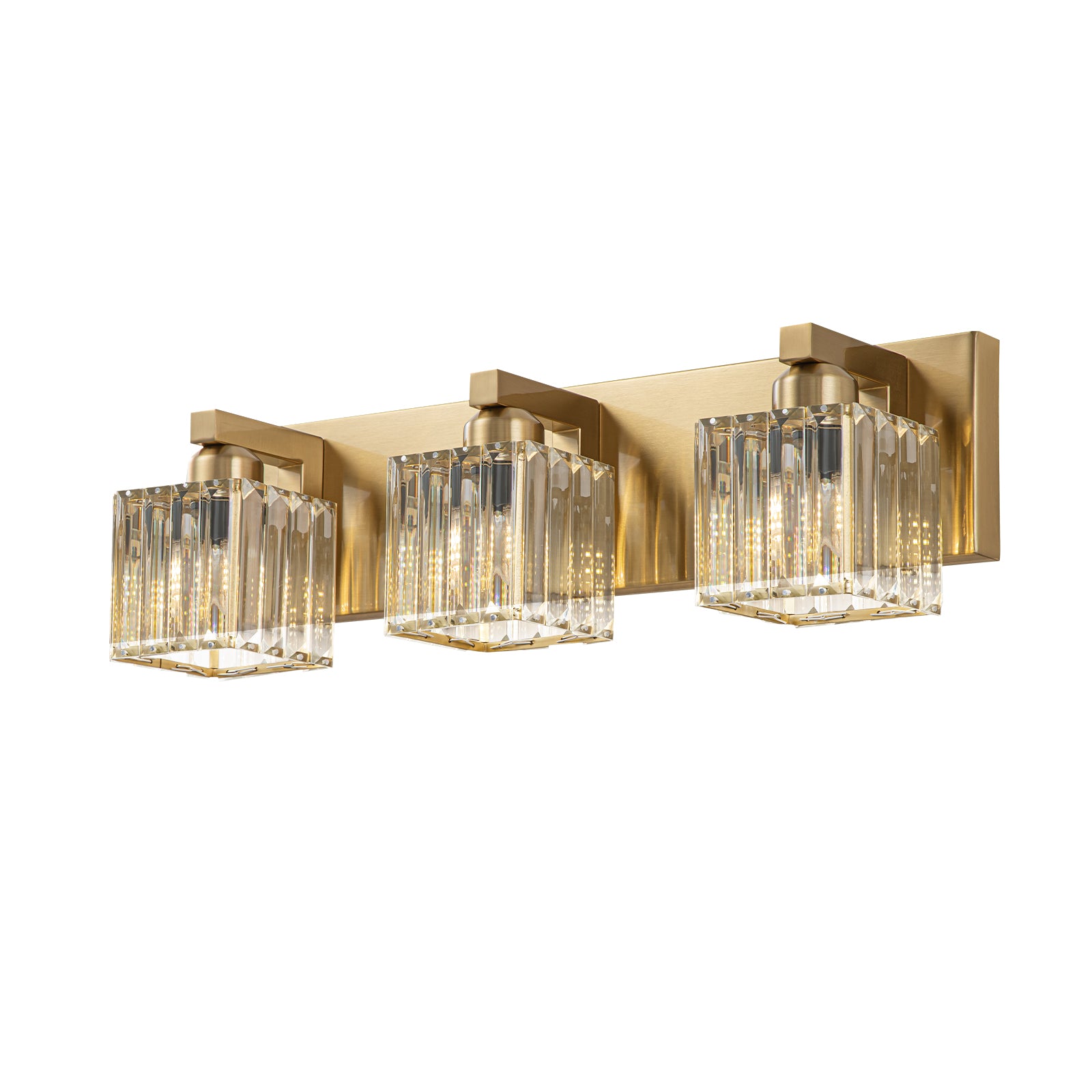 Glowlings 3/4/5 Light Modern Gold Square Crystal Bathroom Vanity Light Fixture - Elegant Over Mirror Lighting for Bathroom, Powder Room & Dressing Area