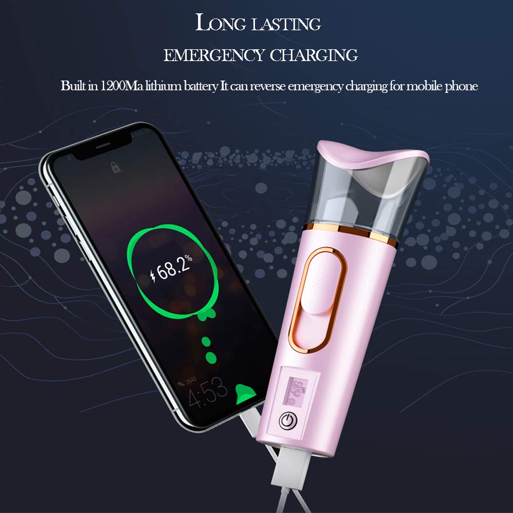 Portable Nano Facial Mister with Skin Moisture Analyzer - Handheld Hydrating Face Sprayer for Dry Skin, Eyelash Extensions & Makeup Setting - Large Capacity Cool Mist Atomizer for Travel, Gym & Daily Skincare Routine