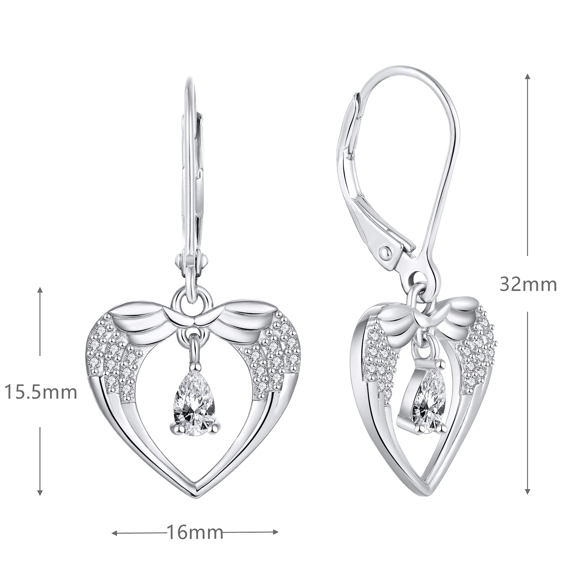 JO WISDOM 925 Sterling Silver Angel Wing Drop Earrings for Women - Elegant Dangle Earrings with 3A Pear Shape Cubic Zirconia Birthstone, Perfect Gift for Birthday, Anniversary & Everyday Wear (February Birthstone Example)
