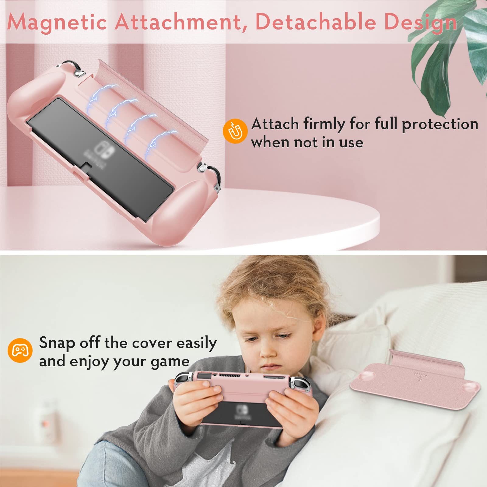Fintie Flip Case for Nintendo Switch OLED Model 2021 - Slim Protective Soft TPU Shell with Magnetically Detachable Front Cover & Ergonomic Grip | Screen Safe Design | Dreamy Marble | Perfect for Travel, Gaming On-The-Go & Home Entertainment