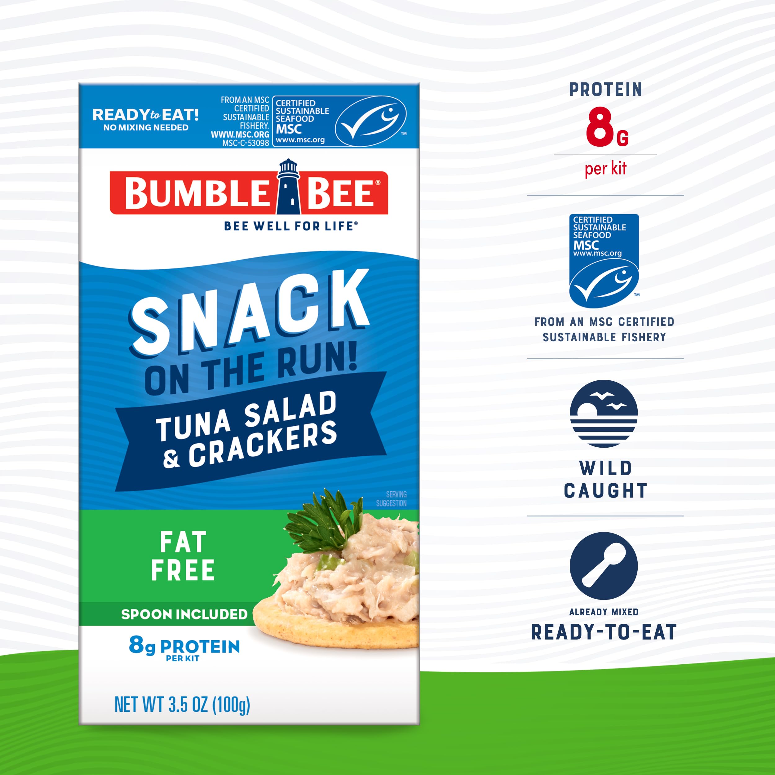 Fat-Free Tuna Salad Kit with Crackers - Wild Caught Bumble Bee Tuna, Ready to Eat Protein Snack (3.5 oz) | Shelf-Stable, Includes Spoon - Perfect for Office Lunch, Hiking & On-the-Go Meals