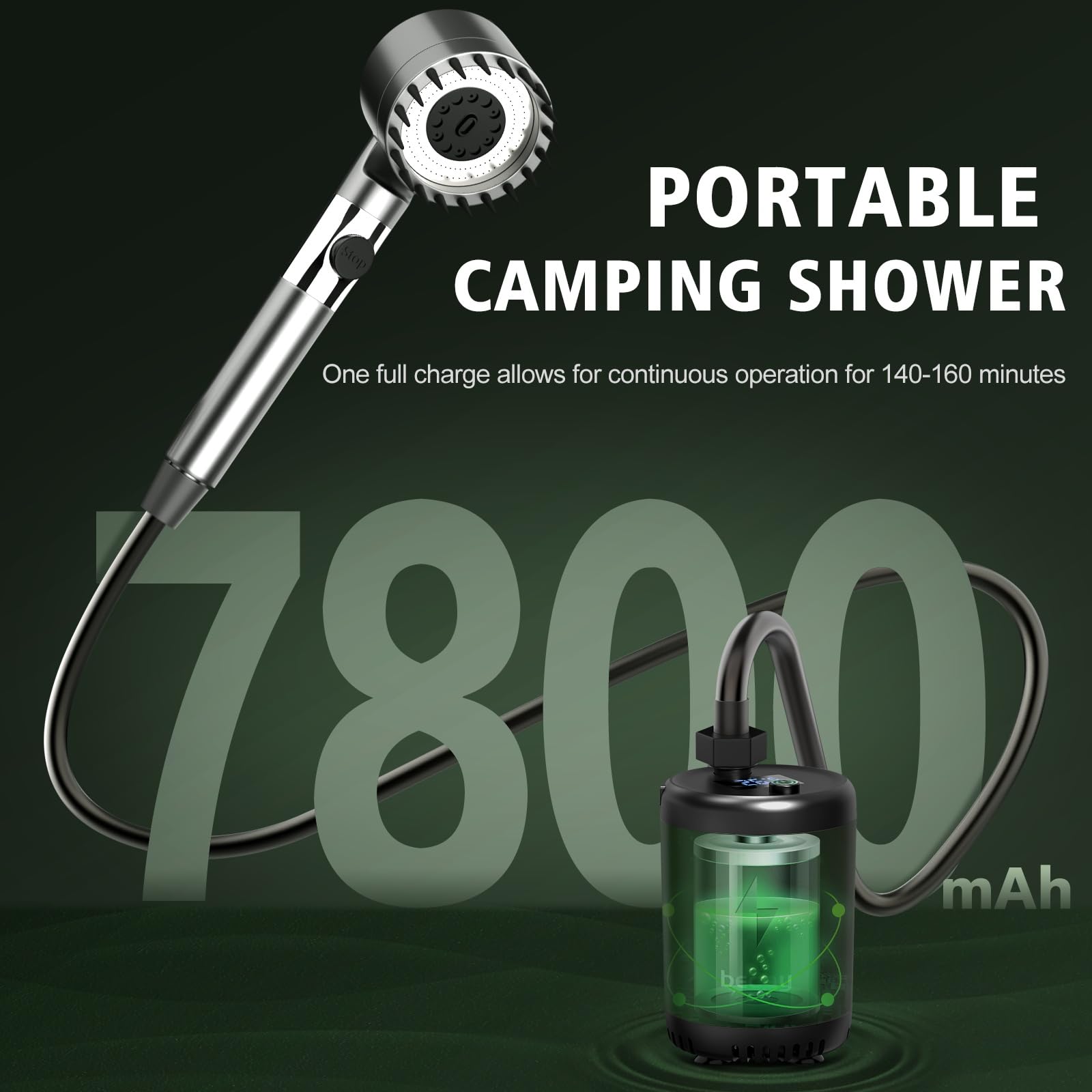 Portable Camping Shower Pump Kit - 7800mAh Rechargeable Battery with Water Temperature Display | Ideal for Outdoor Travel, Camping, Tent Showers & Pet Washing | Perfect for RV Trips, Beach Days & Emergency Use