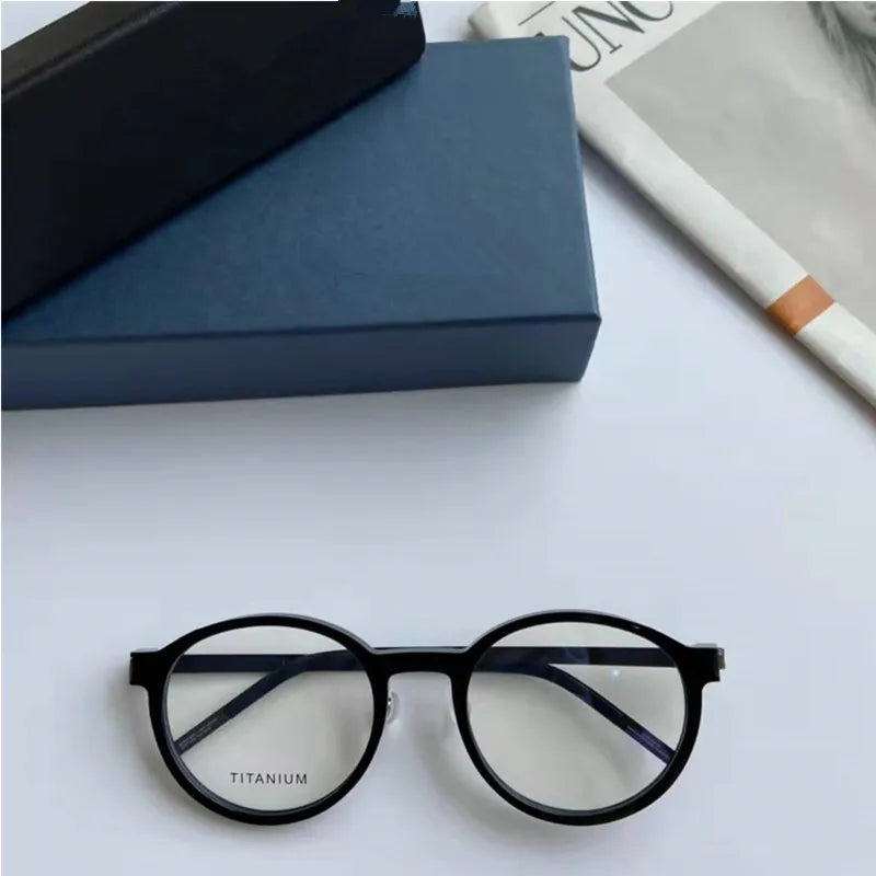 Aimee Women's Full Rim Round Screwless Titanium Acetate Eyeglasses Frame 1827 - Lightweight & Durable for Office, Reading & Everyday Wear