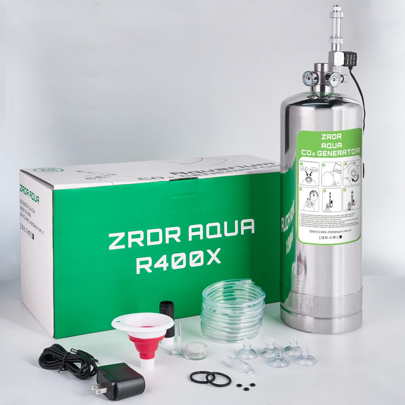 ZRDR 4L CO2 Generator System with Dual Gauge Display - DIY CO2 Kit for Planted Aquarium, Automatic Pressure Relief Valve & Bubble Counter - Stable CO2 Output for Hydroponics, Indoor Gardening & Aquatic Plants
