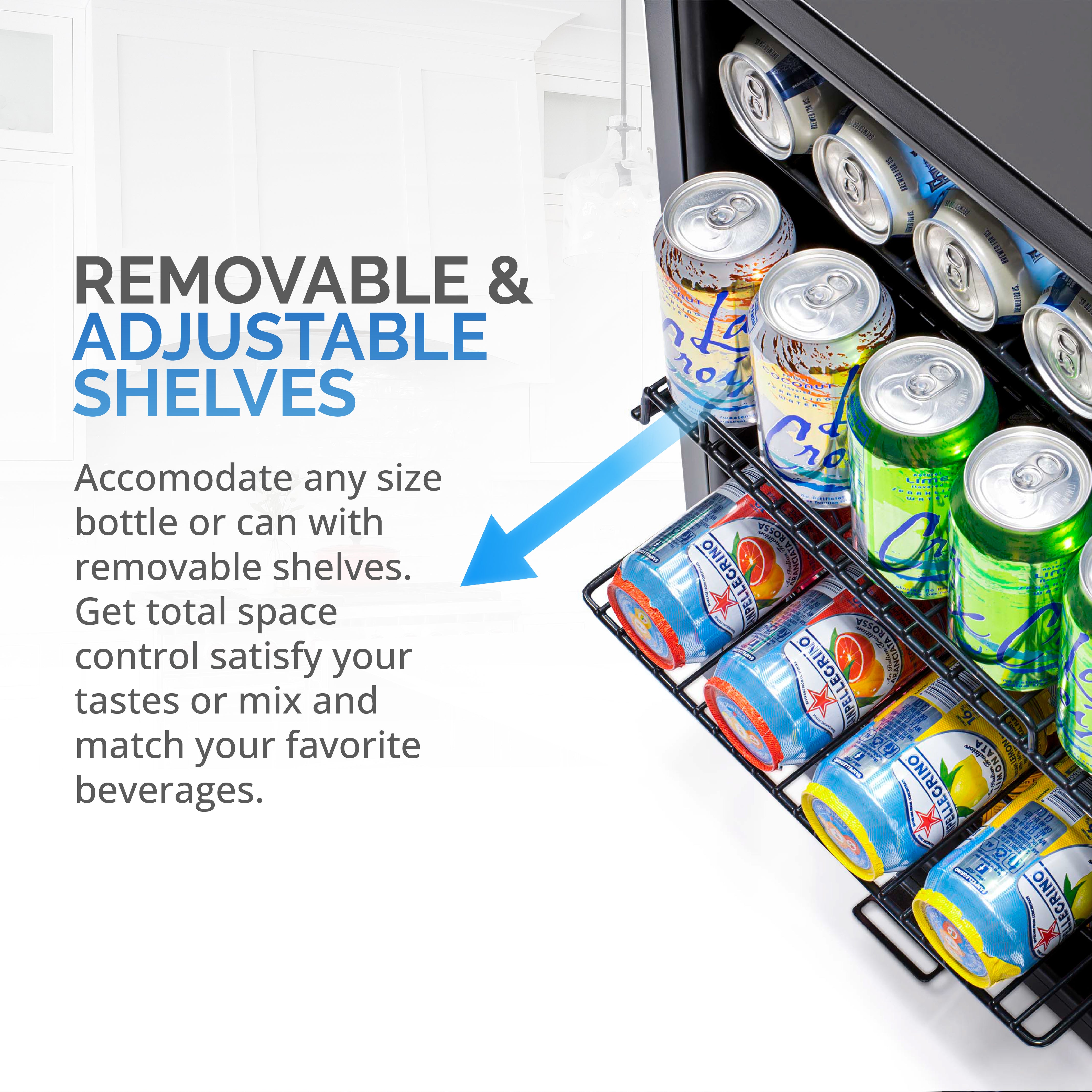 Newair® 90 Can Freestanding Black Beverage Refrigerator - Compact Drink Cooler for Home, Office, or Bar - Perfect for Soda, Beer, and Wine Storage