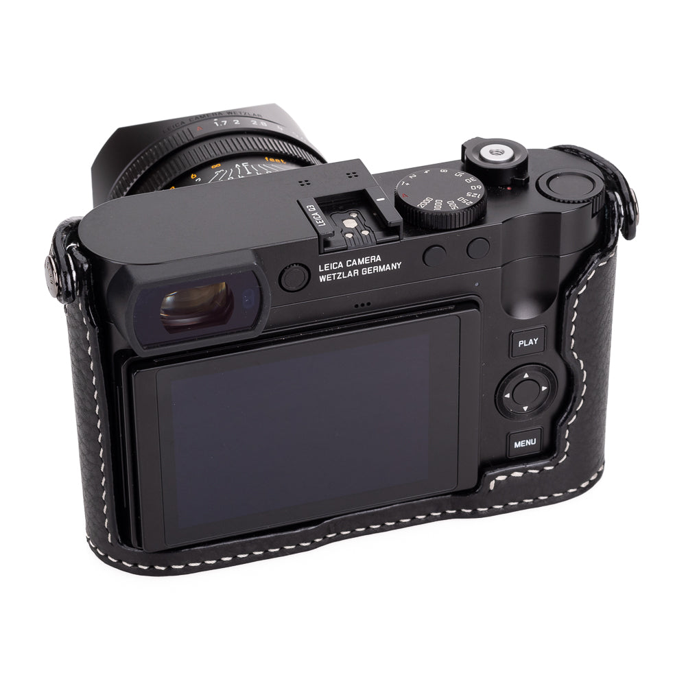 Arte di Mano Leica Q3 Half Case (Type 2 TR) - Premium Snap Secured Camera Cover with Tripod Mount - Rally Black & White Stitching Leather Protection - Perfect for Street Photography & Travel