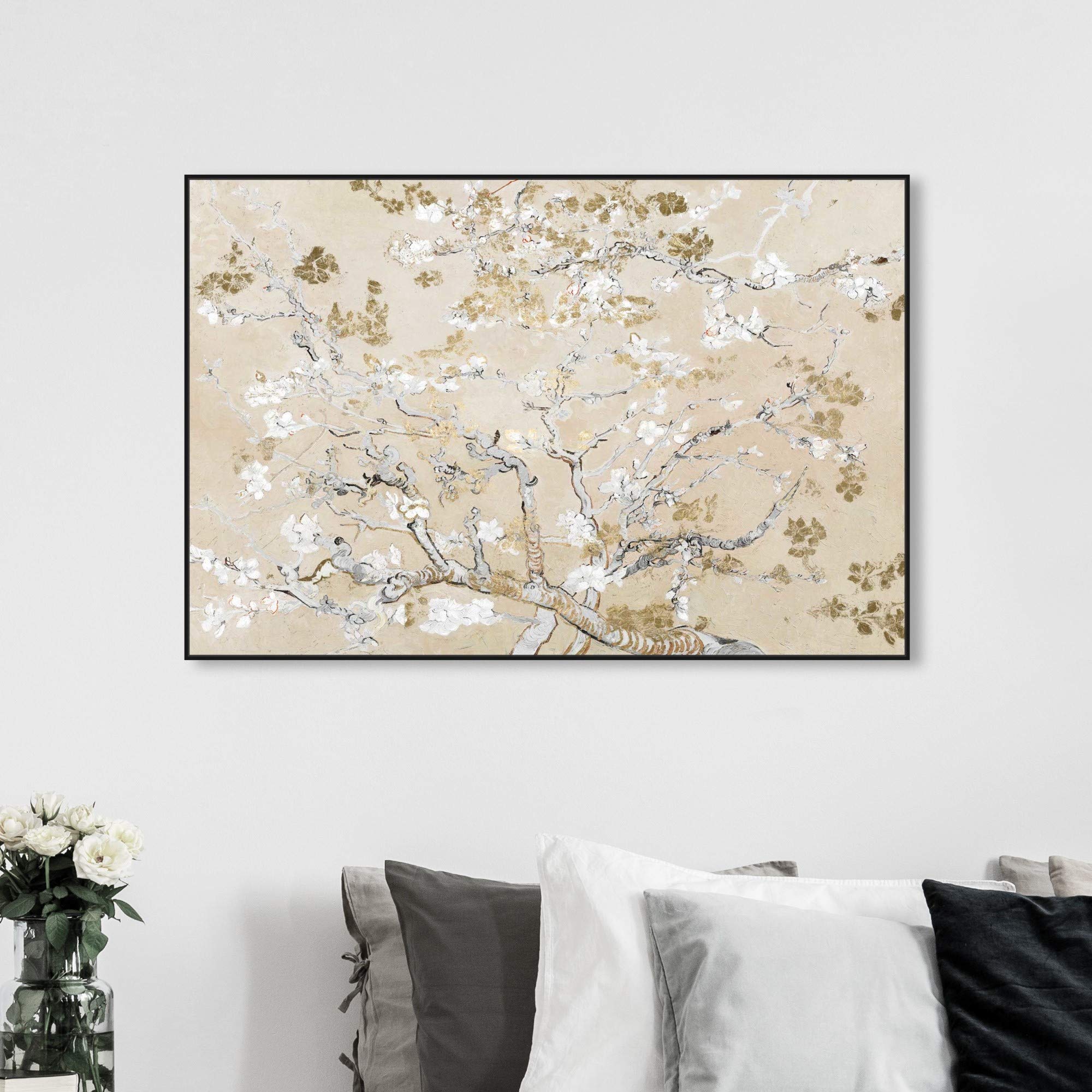Oliver Gal Van Gogh Golden Blossoms Canvas Wall Art Print - 54x36 Inch Black Floater Frame - Modern Home Decor for Living Room, Bedroom & Bathroom - Perfect for Gallery Walls & Office Spaces