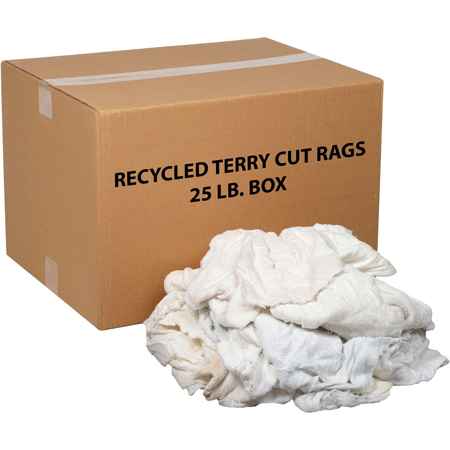 25 Lb. Premium Recycled Cotton Terry Cut Rags - White | Industrial Cleaning Cloths for Workshop, Garage & Home Use