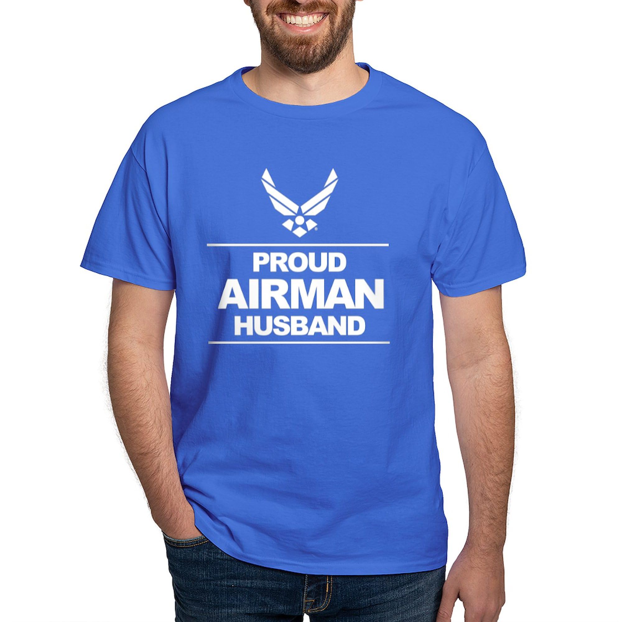 Proud Airman Husband T-Shirt for Men - 100% Cotton Classic Graphic Dark Tee - Perfect for Military Apparel, Patriotic Gifts & Casual Wear
