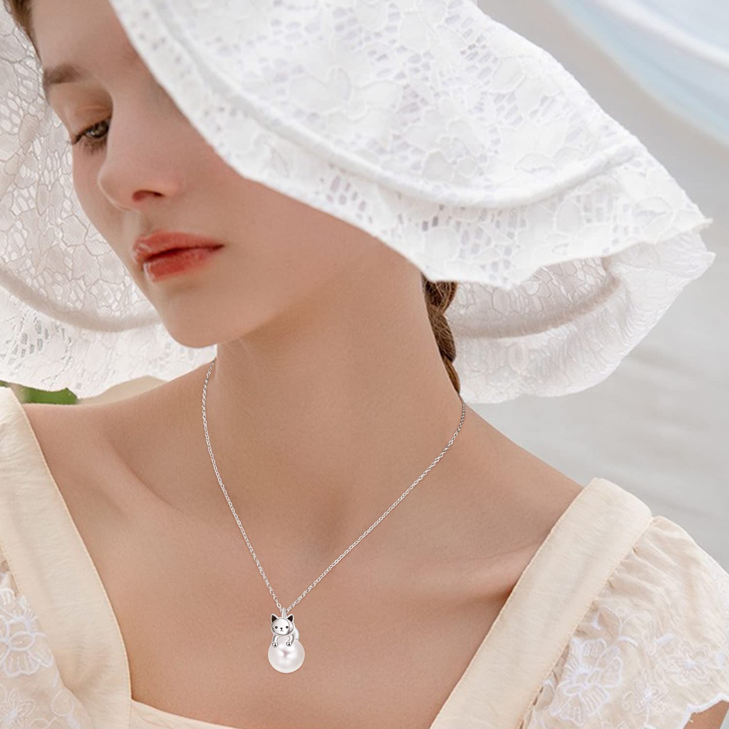 DreamBoat Cat Pearl Necklace for Women - 925 Sterling Silver Kitten Pendant Jewelry | Elegant Animal-Themed Gift for Cat Lovers, Birthday & Anniversary