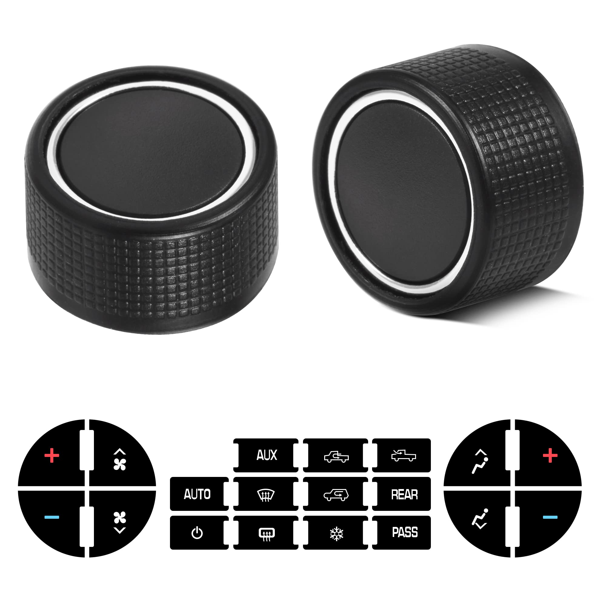 GM Radio Volume Control Knob & AC Dash Button Stickers Repair Kit - Compatible with 07-14 Chevrolet, GMC, Buick, Cadillac - Replacement for GM 22912547 (2-Pack) - Perfect for DIY Car Interior Repairs and Button Replacement