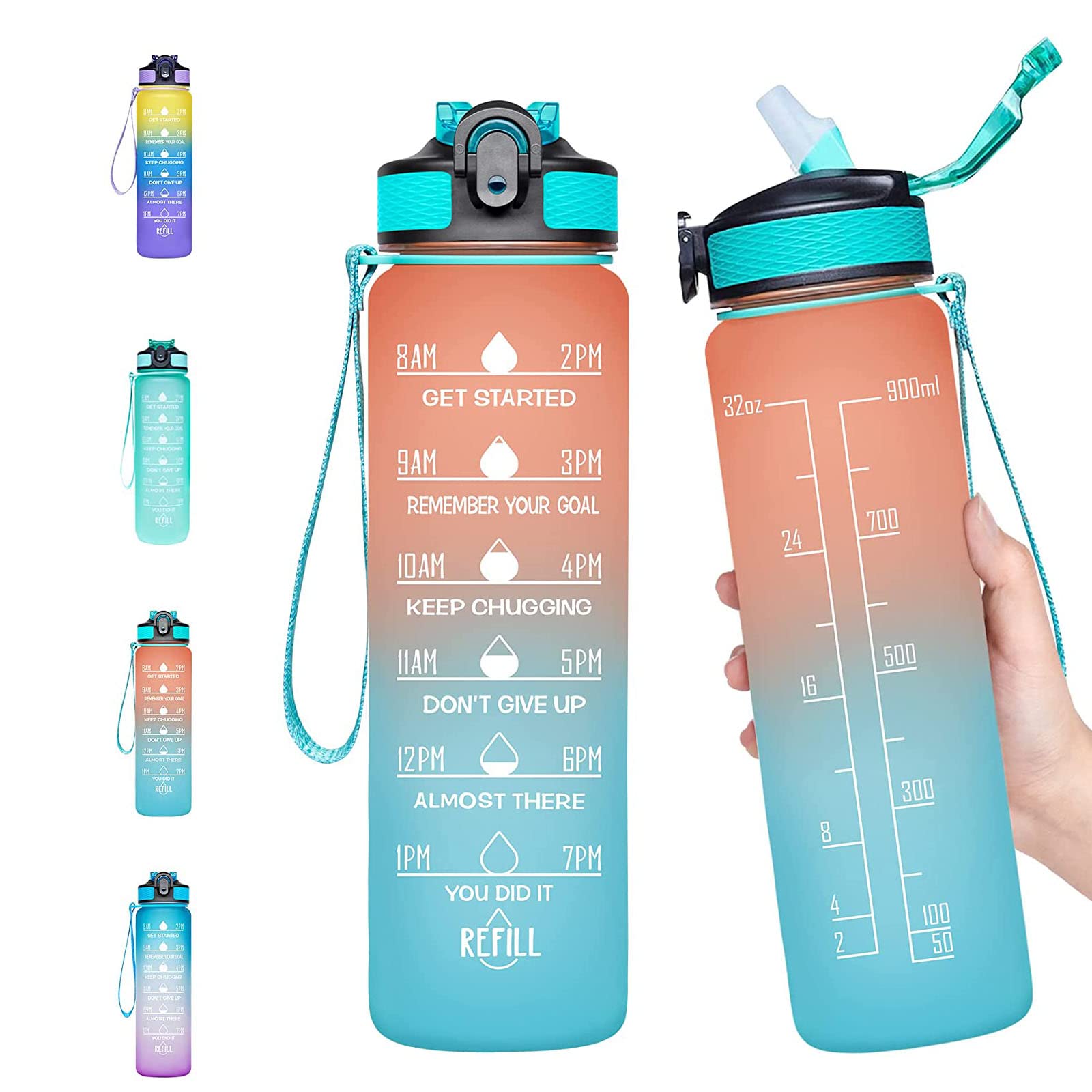 1L Motivational Water Bottle with Time Marker - BPA Free & Non-Toxic Sports Bottle for Gym, Office & Outdoor Activities - Stay Hydrated for Fitness, Work & Hiking