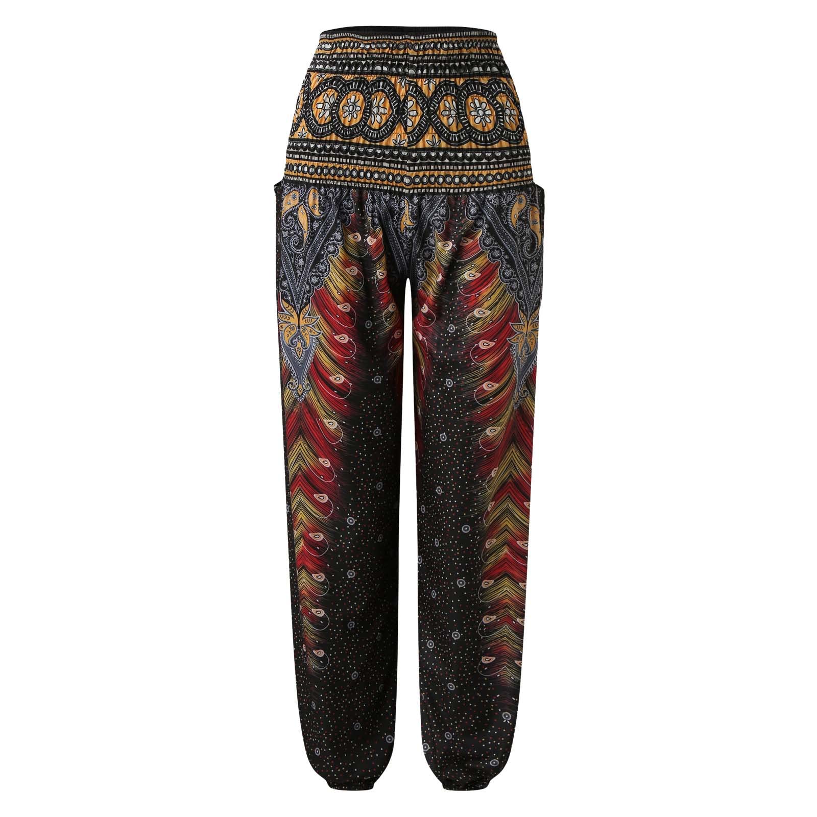 Women's Summer Leggings - Lightweight Yoga Pants, Printed Harem Pants & Loose Bloomers for Women | Black | Perfect for Yoga, Workouts & Casual Wear