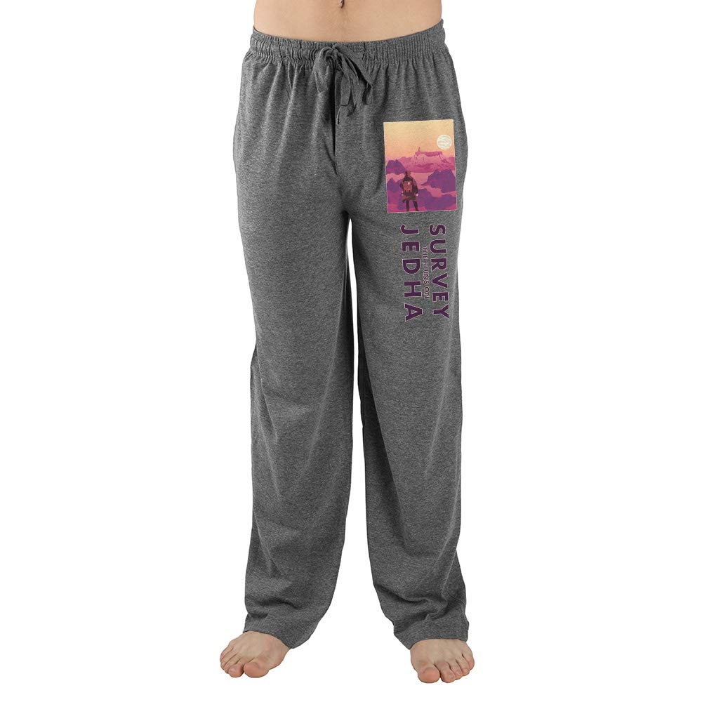 Star Wars Jedi Sleep Pajama Pants for Men - Grey Cotton Lounge Pants with Jedha City Print - Perfect for Movie Nights, Cosplay & Gift Giving