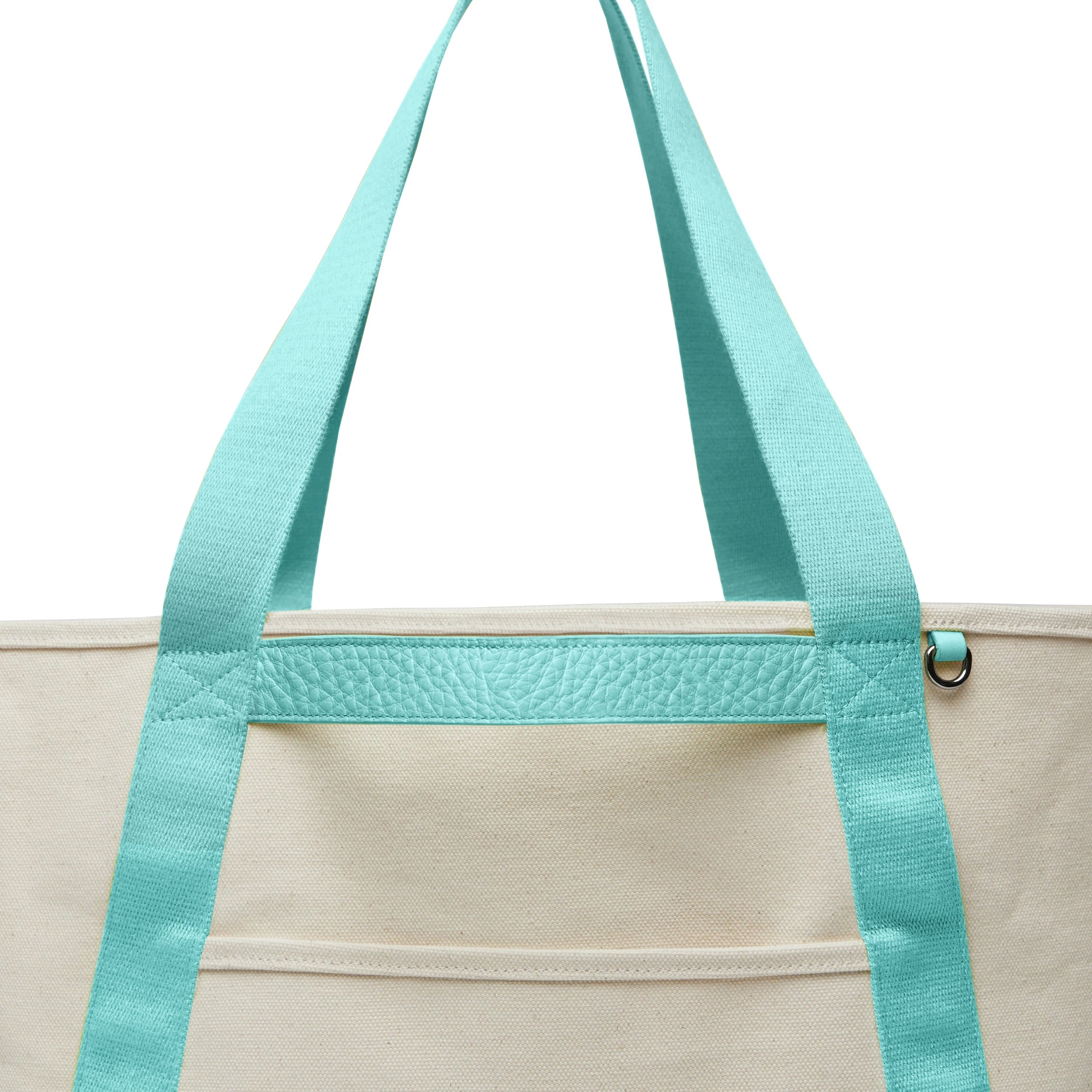 Natural Canvas Beach Tote Bag - Large Eco-Friendly Reusable Shopping Tote with Celeste Trim - Perfect for Beach, Pool, Grocery & Travel