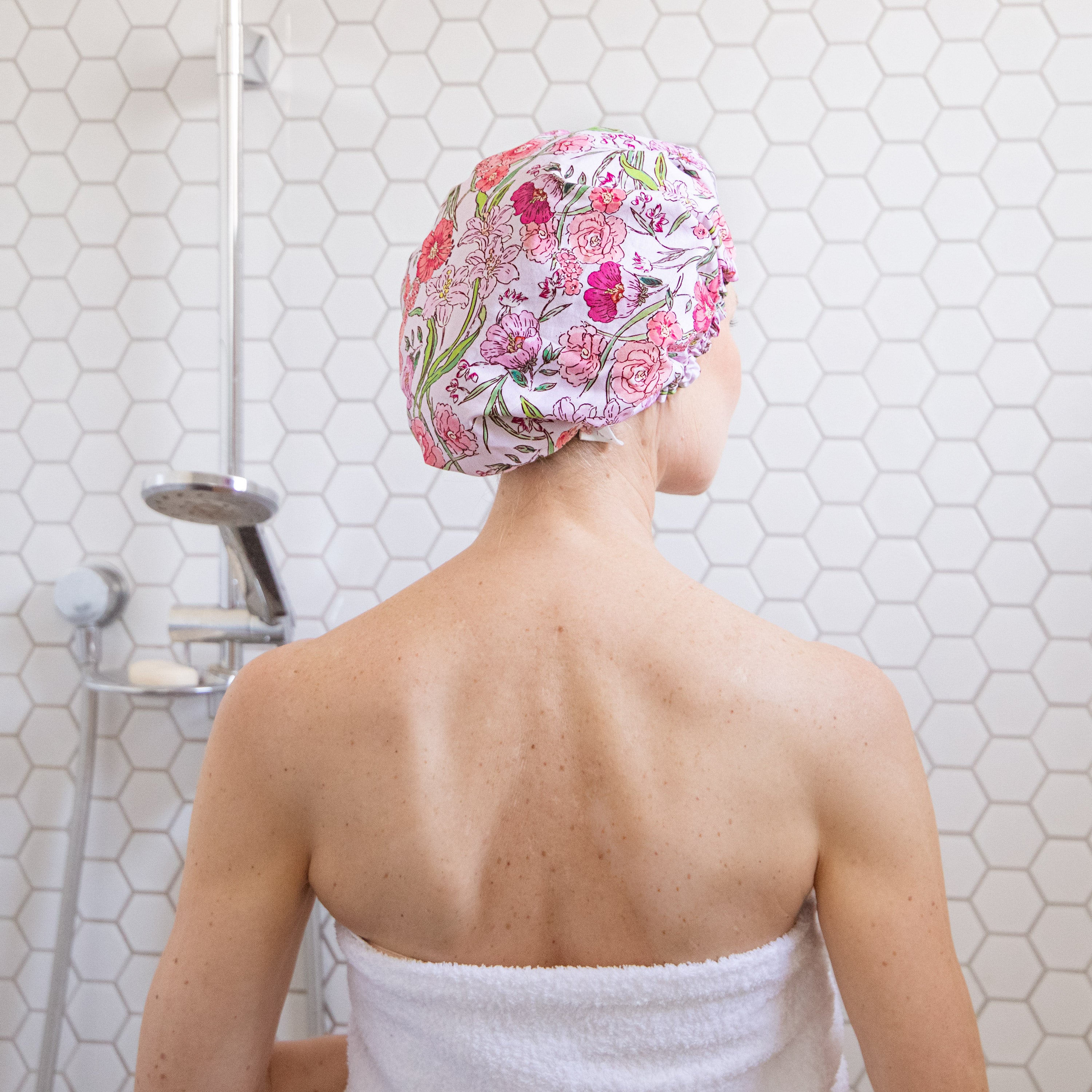 Waterproof Shower Cap for Women - Fleur Rose Floral Design, Soft & Comfortable Hair Protection for Bathing, Swimming, Spa & Salon Use