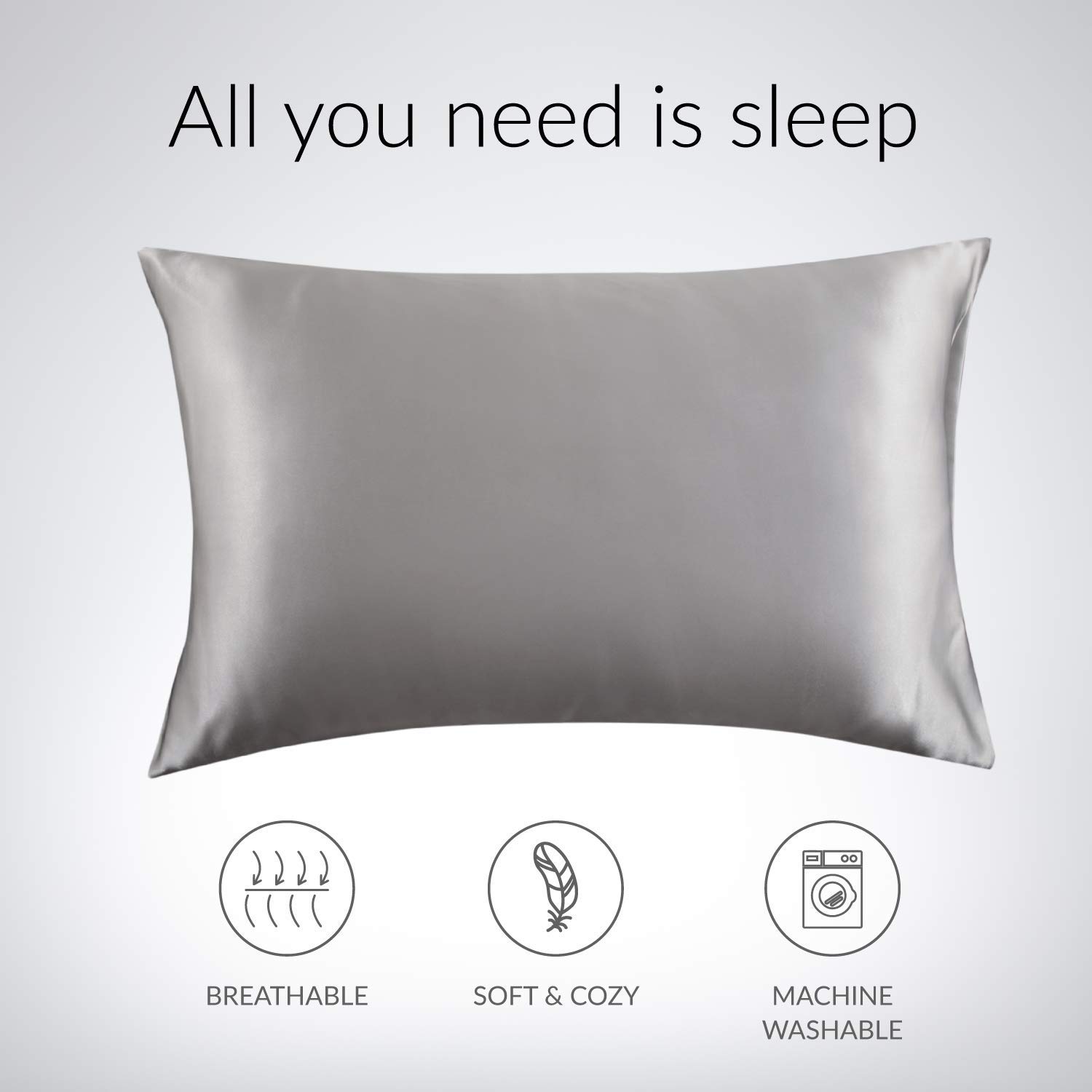 Luxury Satin Pillowcase for Hair and Skin - 2 Pack Cooling Super Soft Pillow Covers (26x26 Inches) with Envelope Closure - Silver | Perfect for Reducing Frizz, Preventing Wrinkles, and Enhancing Sleep Comfort