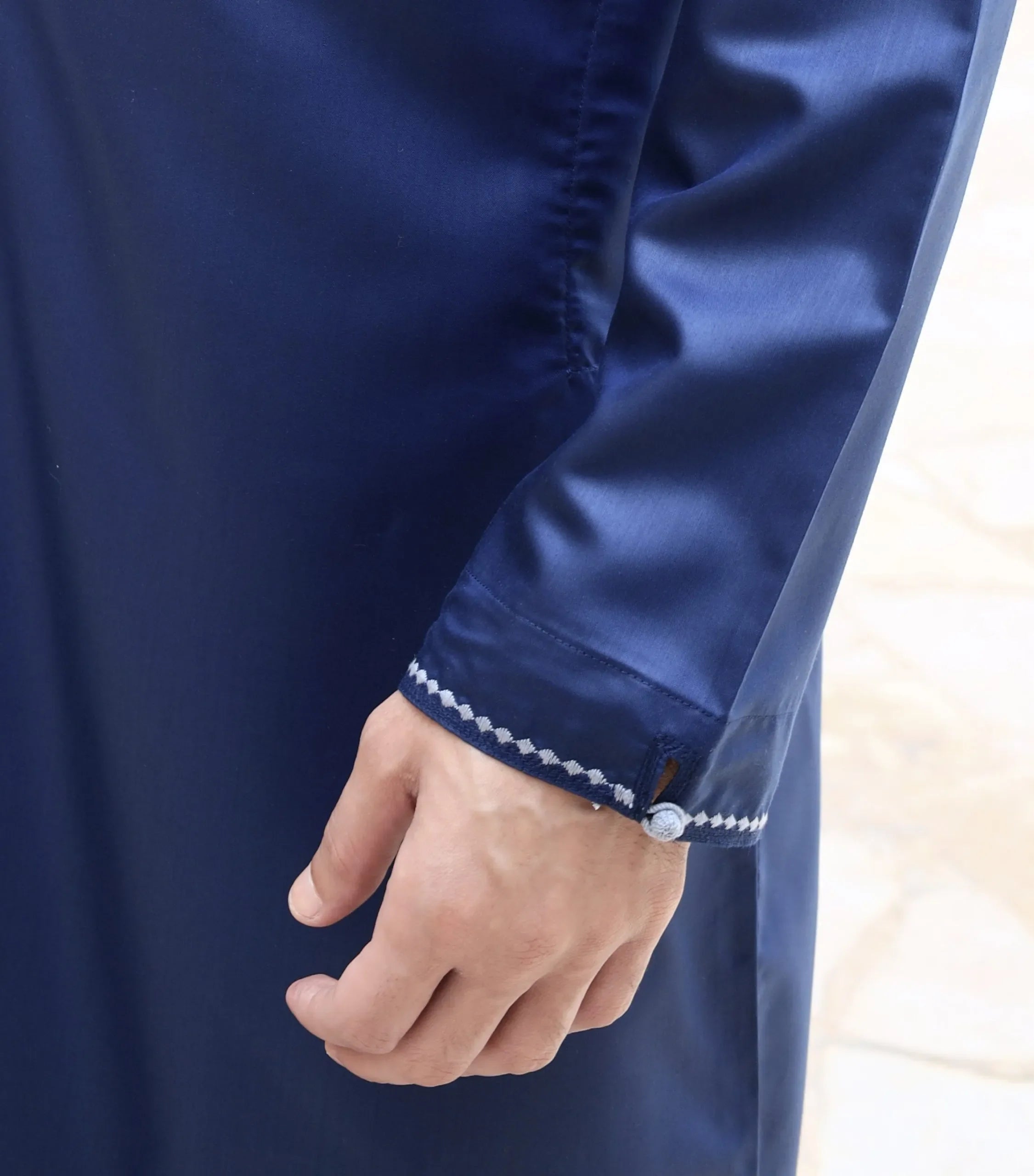Embroidered Al Aniq Thobe for Men - Premium Islamic Jubbah in Blue - Perfect for Eid, Ramadan & Special Occasions