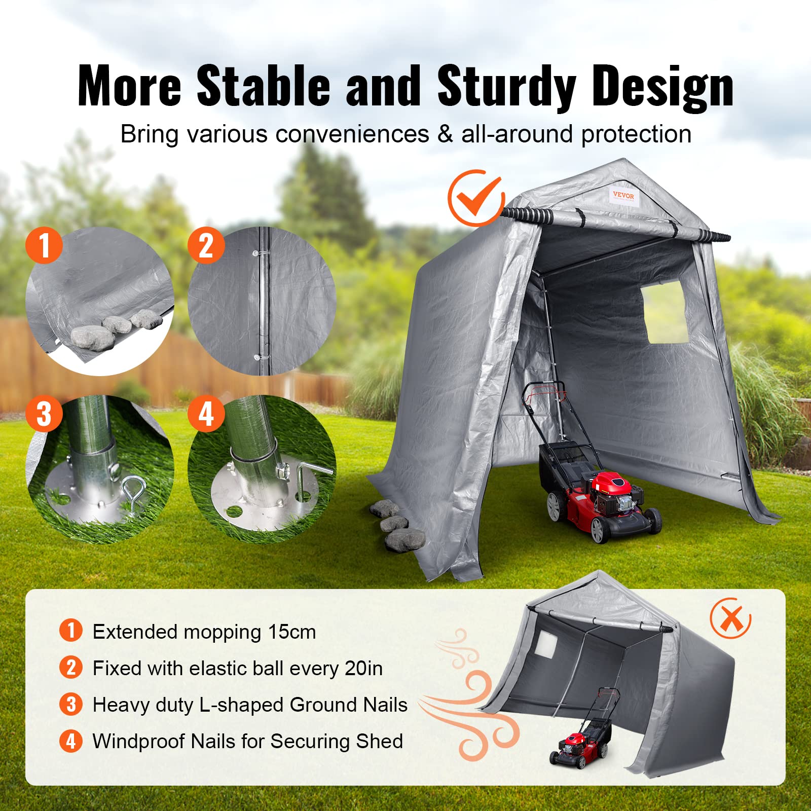 VEVOR 6x8x7 ft Heavy Duty Waterproof Portable Storage Shed Tent - All-Season Outdoor Shelter with Roll-Up Zipper Door & Ventilated Windows for Motorcycle, Bike, Garden Tools - Perfect for Backyard, Garage, and Patio Storage