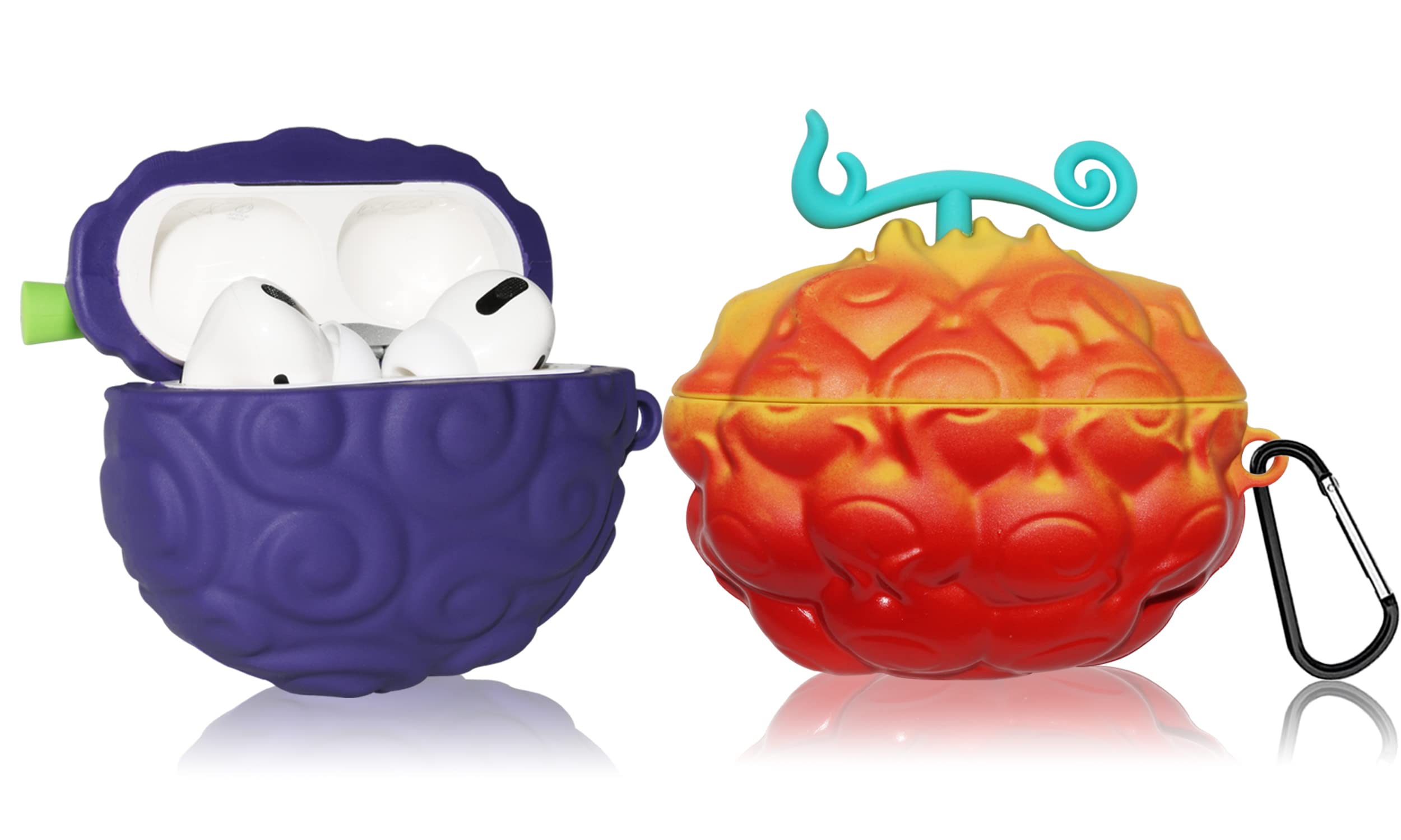 2-Pack Cute 3D Cartoon Devil Fruit Silicone Case Cover for AirPods Pro 1st Generation - Protective Accessories Set in Purple & Red-Yellow (Perfect Gift for Boys & Girls) - Ideal for School, Travel, and Everyday Use