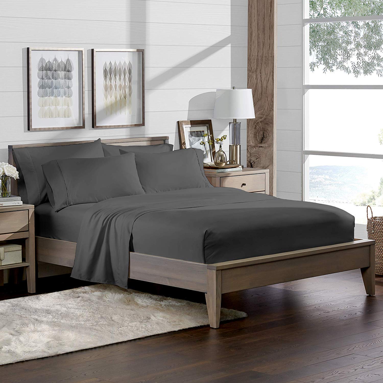 Luxury 100% Egyptian Cotton Twin XL Sheet Set - 550 Thread Count, Soft & Breathable, Deep Pocket Fits 7-9 Inch Mattress, Grey Solid - Perfect for Dorm Rooms, Guest Beds & Cozy Sleep