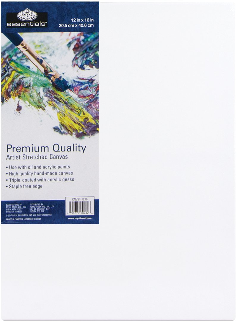 Royal Brush CNVST-1216 Premium Stretched Canvas for Artists - Professional Grade Painting Surface for Acrylic, Oil & Mixed Media - Perfect for Studio, Classroom & Home Art Projects