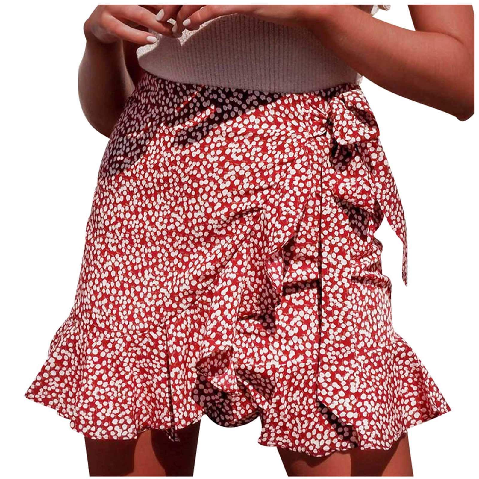 Women's Flowy Skirts - Casual A-Line Pleated Skirt with Ruffles, Lace-Up Detail & Print Design | Y2K Fashion, Bandage Short Dress for Party, Club, Date Night & Summer Outfits