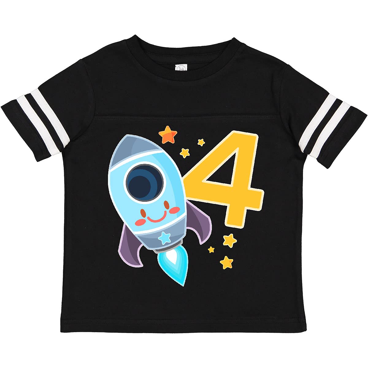 Inktastic Rocket Space Ship Happy 4th Birthday Toddler T-Shirt - Cute Astronaut Themed Birthday Outfit for Boys & Girls - Perfect for Birthday Parties, Space-Themed Events & Casual Wear
