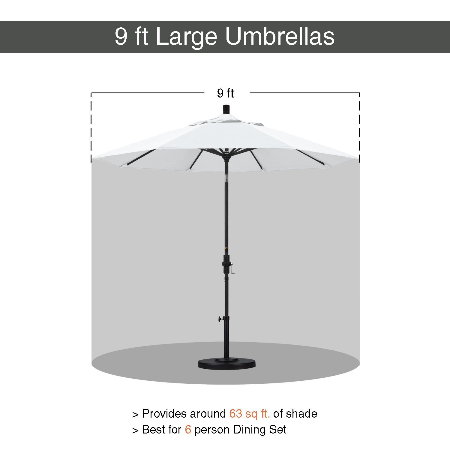 9' Round California Umbrella with Aluminum/Fiberglass Frame & Olefin Fabric - Push Open Design with Silver Pole for Patio, Poolside, and Outdoor Dining Areas