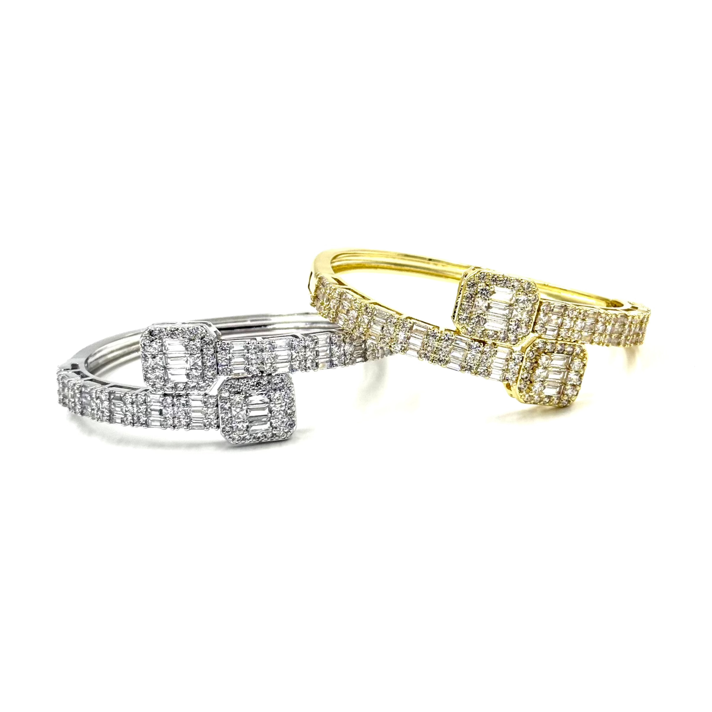 Ashley Gold Stainless Steel Baguette & Round CZ Wrap Bangle Bracelet for Women - Elegant Cubic Zirconia Jewelry Gift for Anniversary, Party & Special Occasions