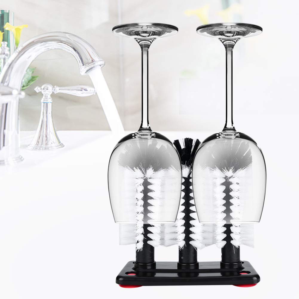 Glass Cup Washer with 3 Brushes & Suction Base - Multi-Purpose Cleaning Tool for Wine Glasses, Mugs, Kitchen Sink - Perfect for Home, Restaurant & Bar Use