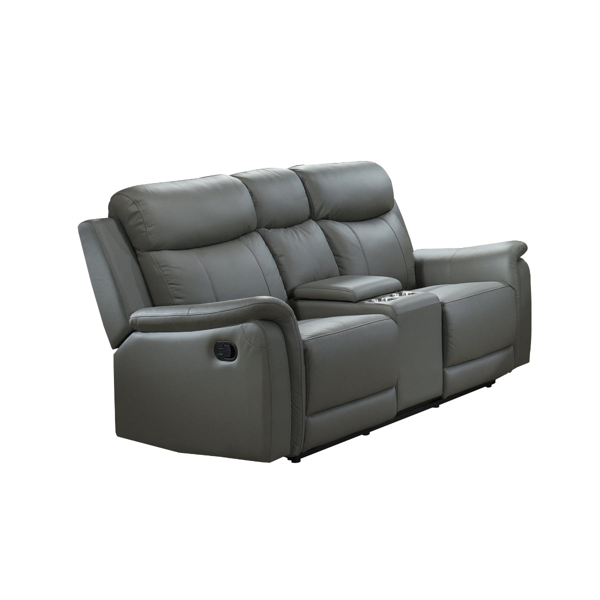 Grey Leather Reclining Loveseat - Modern Faux Leather Recliner Sofa for Living Room, Home Theater & Lounge - Comfortable Two-Seater with Adjustable Backrest