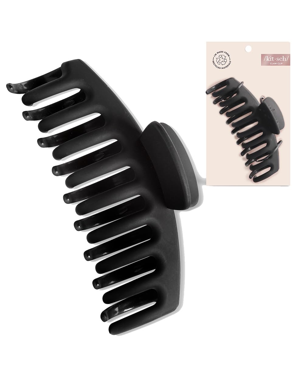Kitsch Recycled Plastic Large Oversized Matte Hair Clips for Women & Girls - Strong Hold Big Claw Clips for Thick Hair (Black) | Perfect for Updos, Ponytails & Everyday Hairstyles